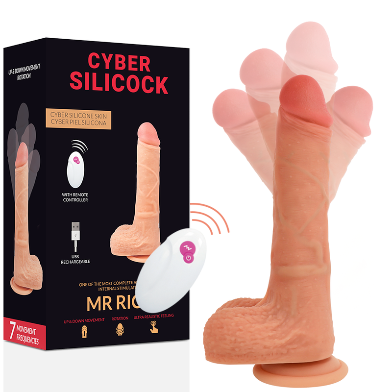 Cyber Silicock Control Remoto Mr. Rick, vibrador realista de 20.9 cm de silicona con control remoto, superficie detallada y flexible.