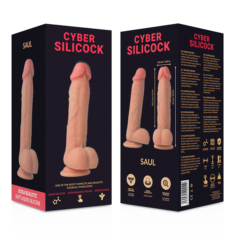 Silicona líquida CYBER SILICOCK Saul realista de 21 cm, con detalles realistas y textura suave, tamaño de 4.2 cm.