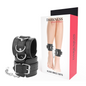 Esposas ajustables de cuero negro para tobillos de la marca DARKNESS BONDAGE, diseñada para bondage y juegos de restricción.