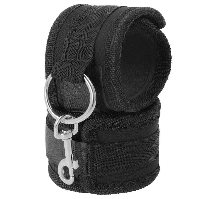 Darkness bondage neoprene handcuffs with adjustable straps and secure fastening, designed for BDSM restraint play.