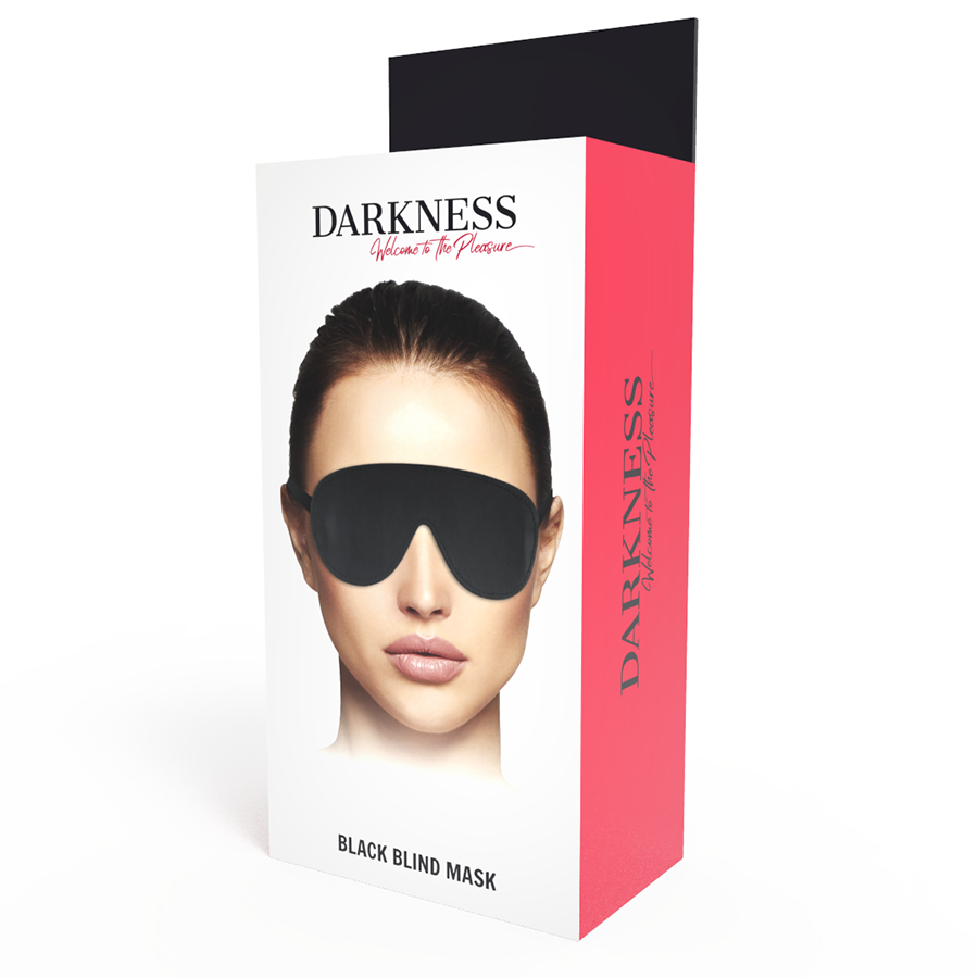 Máscara antifaz negra de alta calidad de la marca DARKNESS BONDAGE, con diseño elegante y cómodo para uso personal o sensual.