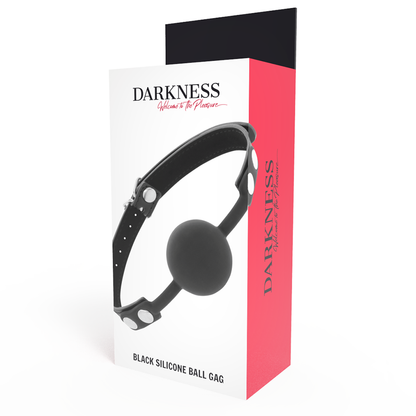 Black silicone gag from Darkness Bondage, featuring a sleek design ideal for BDSM play and restraint.