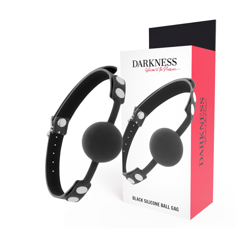 Black silicone gag from Darkness Bondage, featuring a sleek design ideal for bondage play.