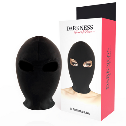 Máscara de sumisión negra DARKNESS BONDAGE, con diseño ajustado y detalles en cuero para juegos de restricción y dominación.