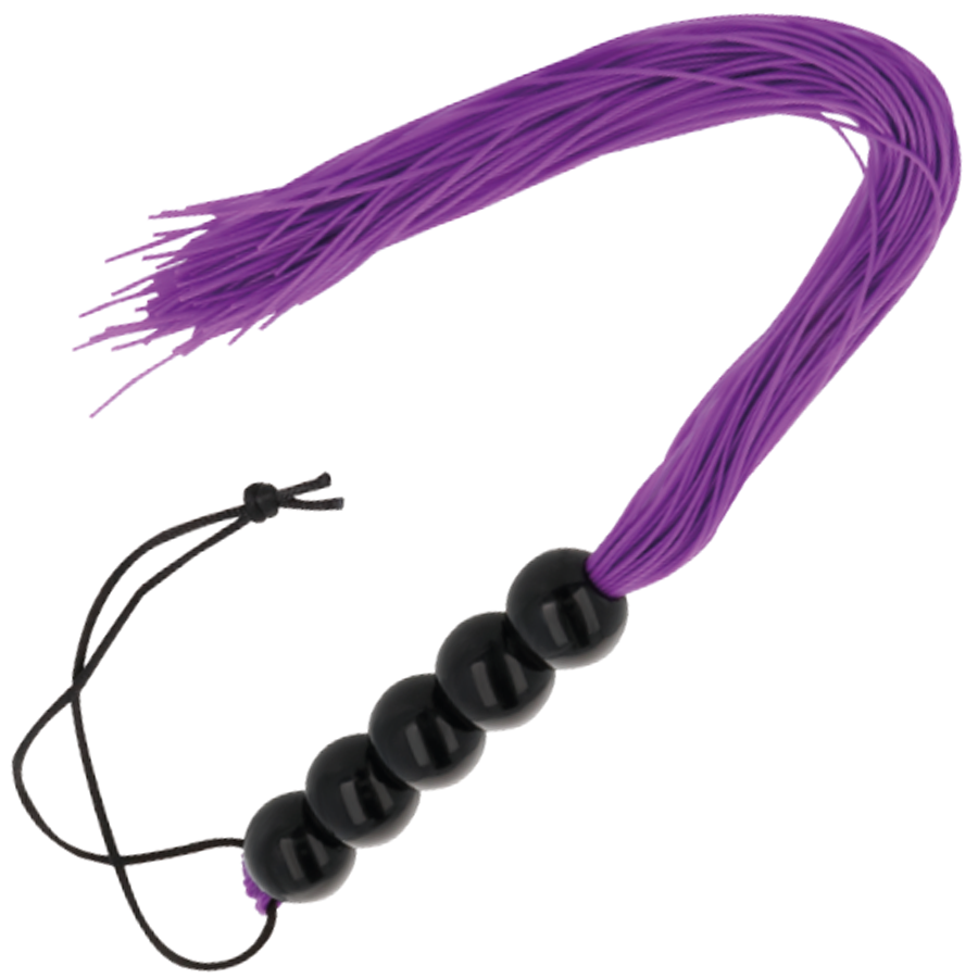 Látigo de bondage lila DARKNESS SENSATIONS, con cuerda y empuñadura, para juegos de restricción y BDSM.