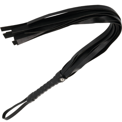 Látigo de bondage negro Darkness Sensations de 45 cm con empuñadura y cuerda de cuero para juegos eróticos y BDSM