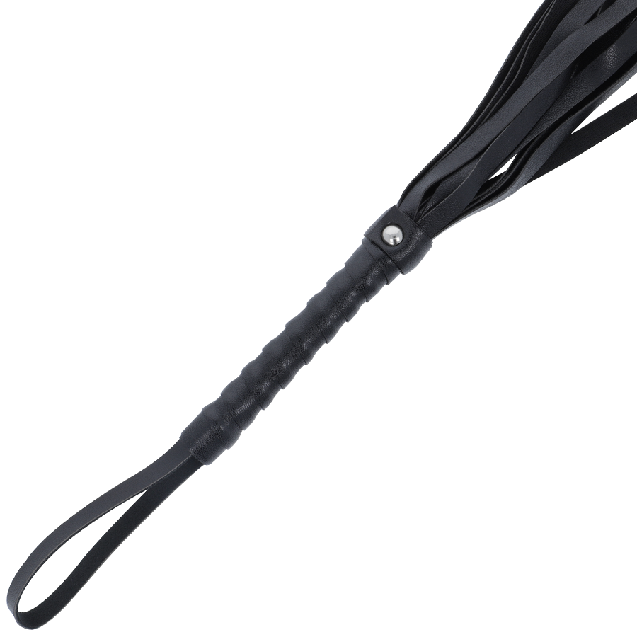 Látigo de bondage negro de 45 cm de la marca Darkness Sensations, con cuerda de cuero y mango ergonómico para juegos BDSM