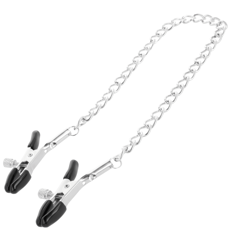 Pinzas ajustables para pezones de metal de la marca Darkness Sensations, con diseño resistente y control de presión.