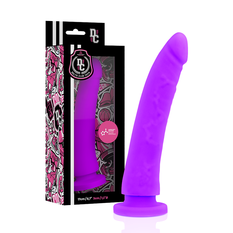 Arnés y dildo de silicona médica lila de 17 cm y 3 cm de DELTACLUB, con diseño ajustable y suave para uso íntimo.