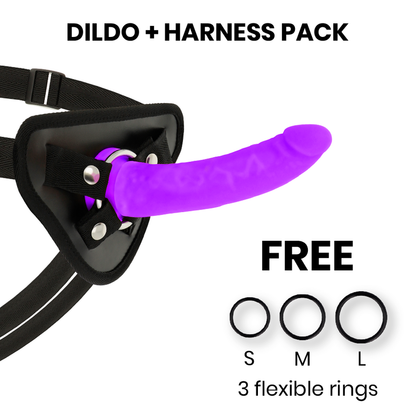 Arnés para juguetes sexuales DELTA CLUB y dildo de silicona médica lila, 17 cm, con tamaño de 3 cm, para uso íntimo.