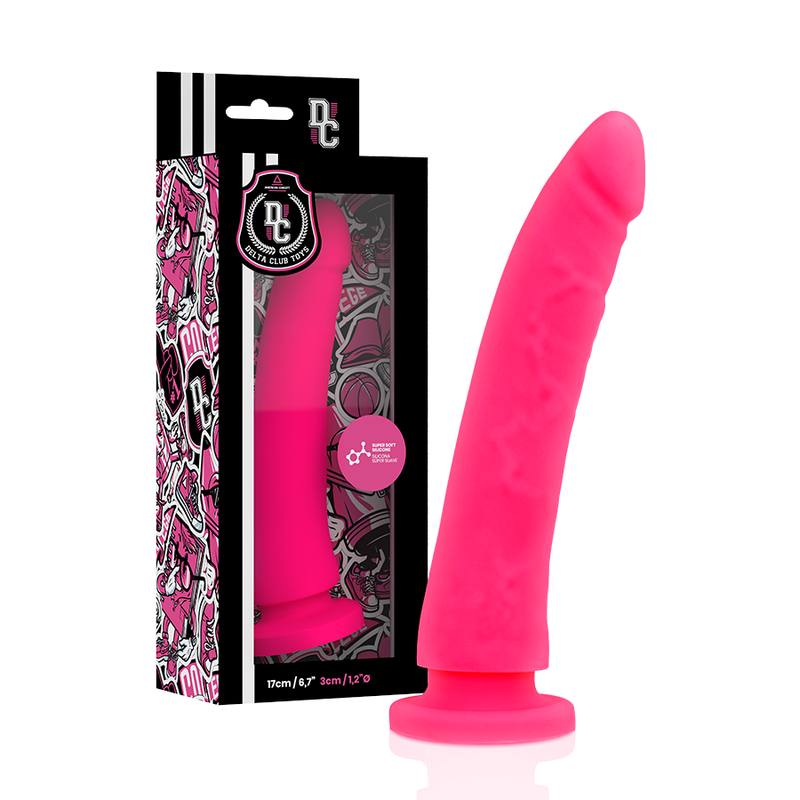 Arnés y dildo de silicona médica rosa de 17 cm y 3 cm de ancho, del kit DELTA CLUB para uso íntimo.