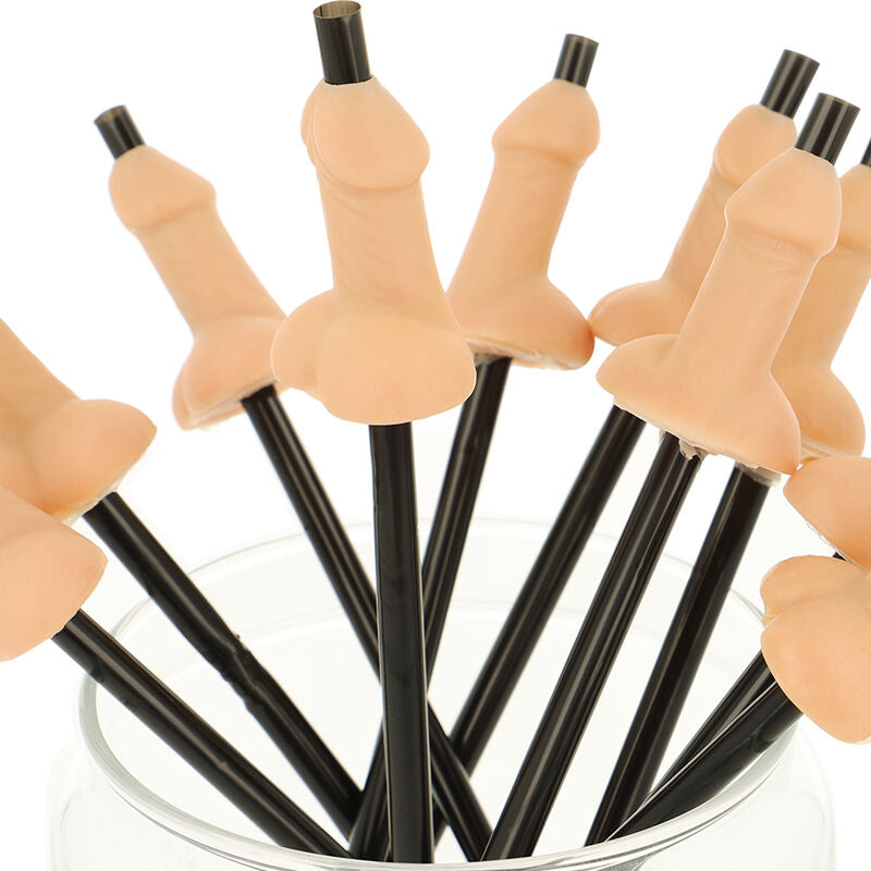 Paquete de 10 pajitas en forma de pene natural de la marca Diablo Picante, ideales para bebidas y decoraciones divertidas.