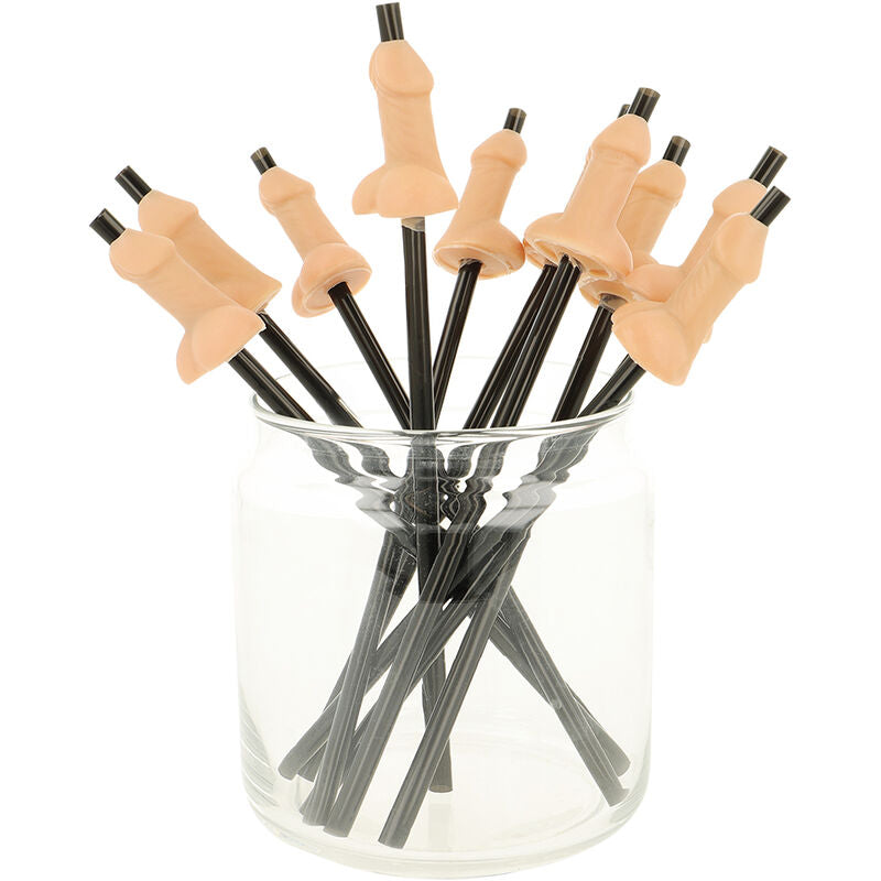 Set de 10 pajitas pene naturales de la marca Diablo Picante, en bolsa, con diseño realista y natural en color transparente