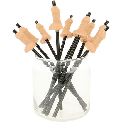 Set de 10 pajitas pene naturales de la marca Diablo Picante, en bolsa, con diseño realista y natural en color transparente