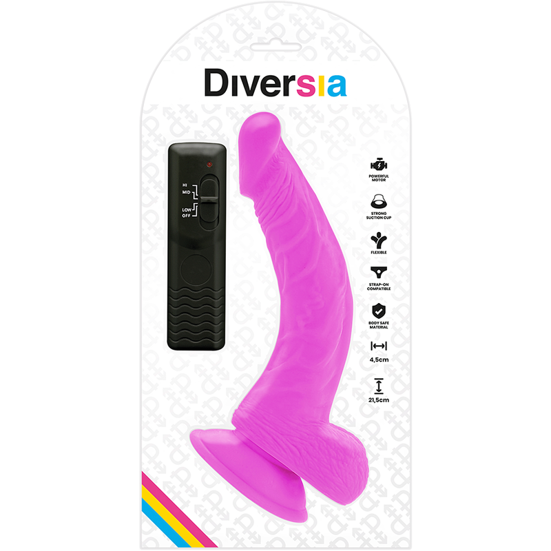 DIVERSIA - DILDO REALÍSTIC FLEXIBLE AMB VIBRACIÓ LILA 21.5 CM -O- 4.5 CM