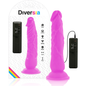 Dildo realístico flexible con vibración en color lila, de 21 cm de la marca DIVERSIA, con diámetro de 4.9 cm.