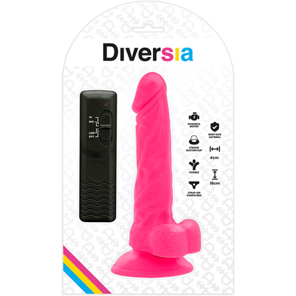 DIVERSIA - DILDO REALÍSTIC FLEXIBLE AMB VIBRACIÓ ROSA 18 CM -O- 4 CM