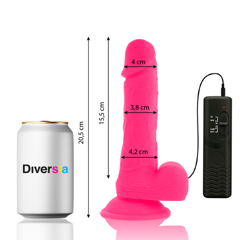 DIVERSIA - DILDO REALÍSTIC FLEXIBLE AMB VIBRACIÓ ROSA 20.5 CM -O- 4.2 CM