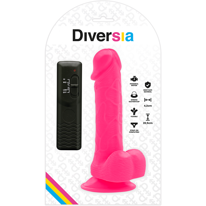 DIVERSIA - DILDO REALÍSTIC FLEXIBLE AMB VIBRACIÓ ROSA 20.5 CM -O- 4.2 CM