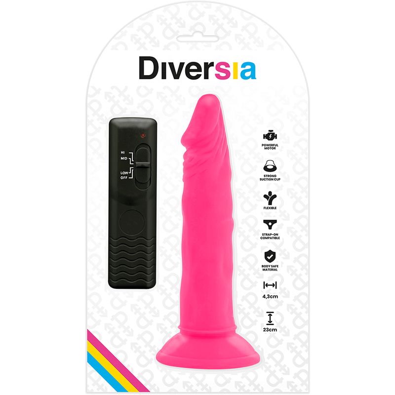 DIVERSIA - DILDO REALÍSTIC FLEXIBLE AMB VIBRACIÓ ROSA 23 CM -O- 4.3 CM