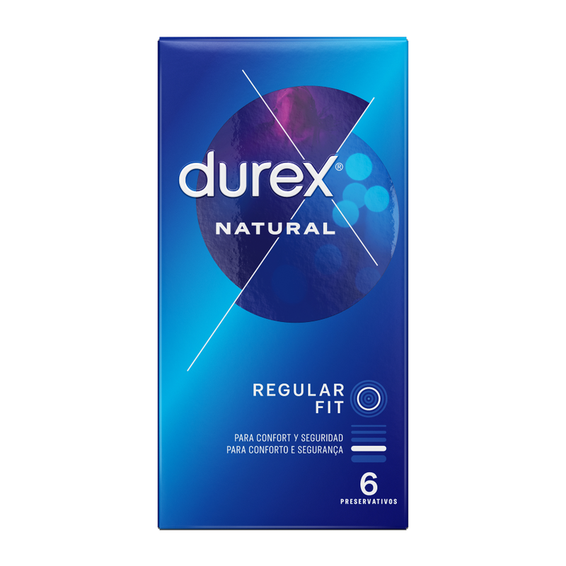 Durex Natural Classic condoms pack of 6 units, featuring a smooth texture and standard size for comfort and reliability.