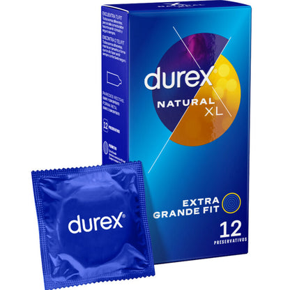 Condones Durex Natural XL en caja de 12 unidades, con empaque y detalles visibles en la imagen.