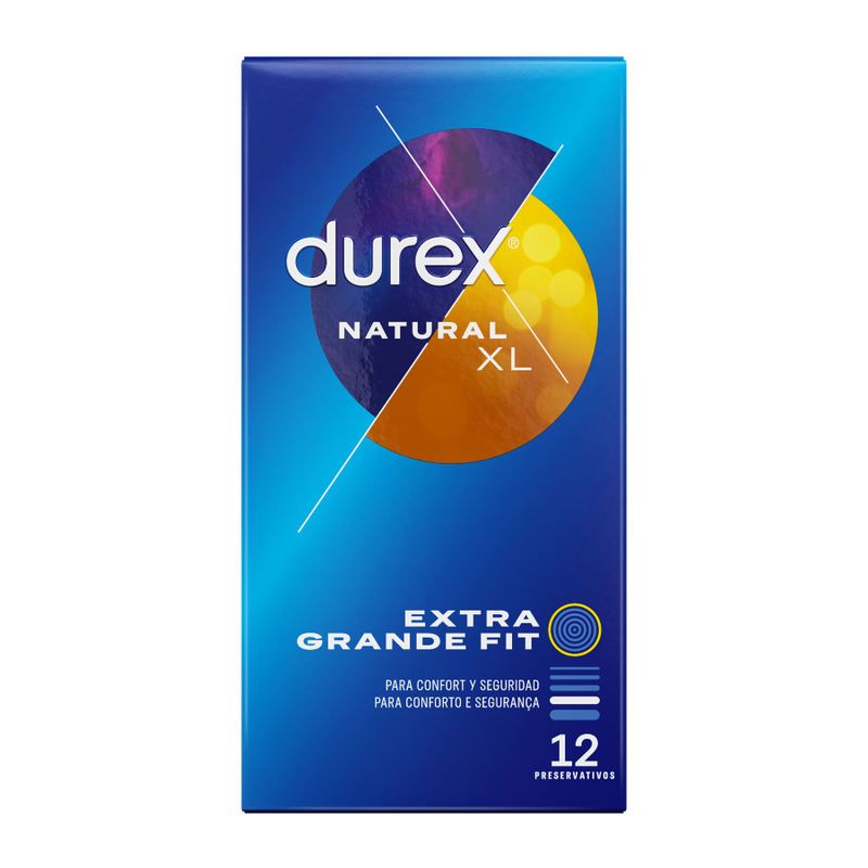 Condones Durex Natural XL, paquete con 12 unidades, visibles en la imagen, para mayor protección y comodidad.