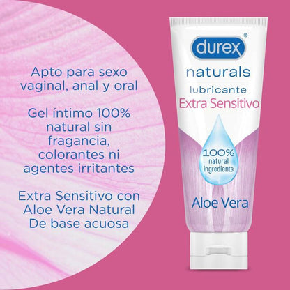 Durex Naturals Extra Sensitive 100 ml lubricant bottle with a sleek design, perfect for enhancing intimacy.