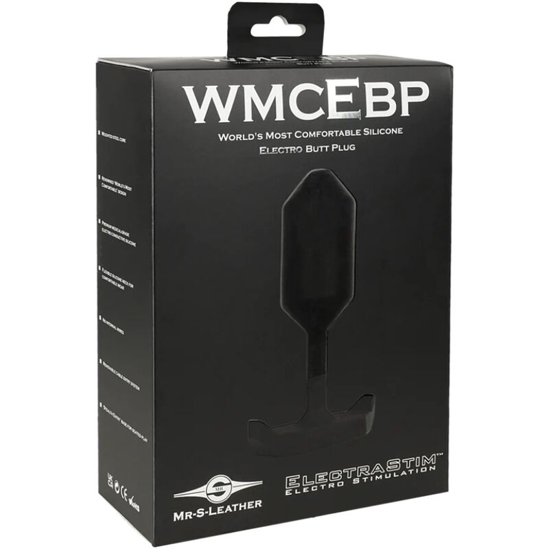 Plug anal eléctrico ELECTRASTIM MR-S de cuero, con diseño ergonómico y material resistente para uso íntimo.
