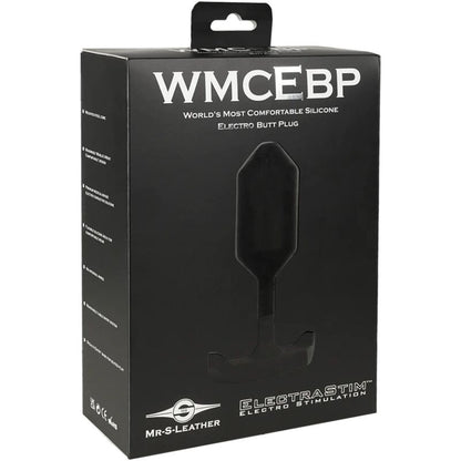 Plug anal eléctrico ELECTRASTIM MR-S de cuero, con diseño ergonómico y material resistente para uso íntimo.