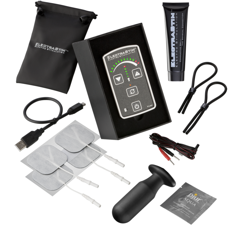 ElectraStim Flick Stimulator Multi-Pack showing compact control units with colorful wires and electrode pads for sensory stimulation.