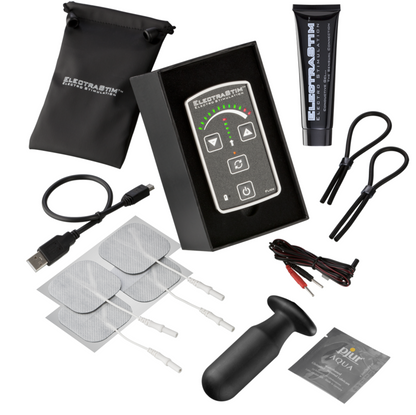 ElectraStim Flick Stimulator Multi-Pack showing compact control units with colorful wires and electrode pads for sensory stimulation.
