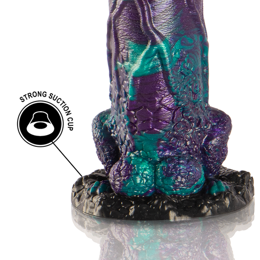 Dildo doble con escamas de gran tamaño de la marca EPIC, diseño realista y texturizado para placer intenso.