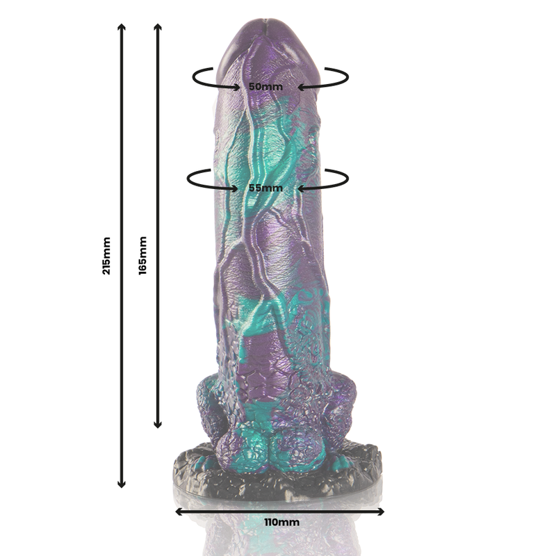 Dildo doble en forma de basilisco de la marca EPIC, con textura escamosa y tamaño grande para placer íntimo.