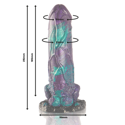Dildo doble en forma de basilisco de la marca EPIC, con textura escamosa y tamaño grande para placer íntimo.