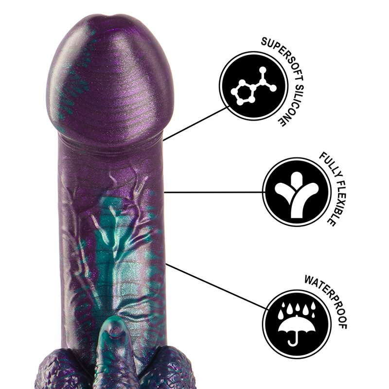Dildo doble de placer con textura escamosa de tamaño pequeño de la marca EPIC, ideal para uso íntimo y sensual.