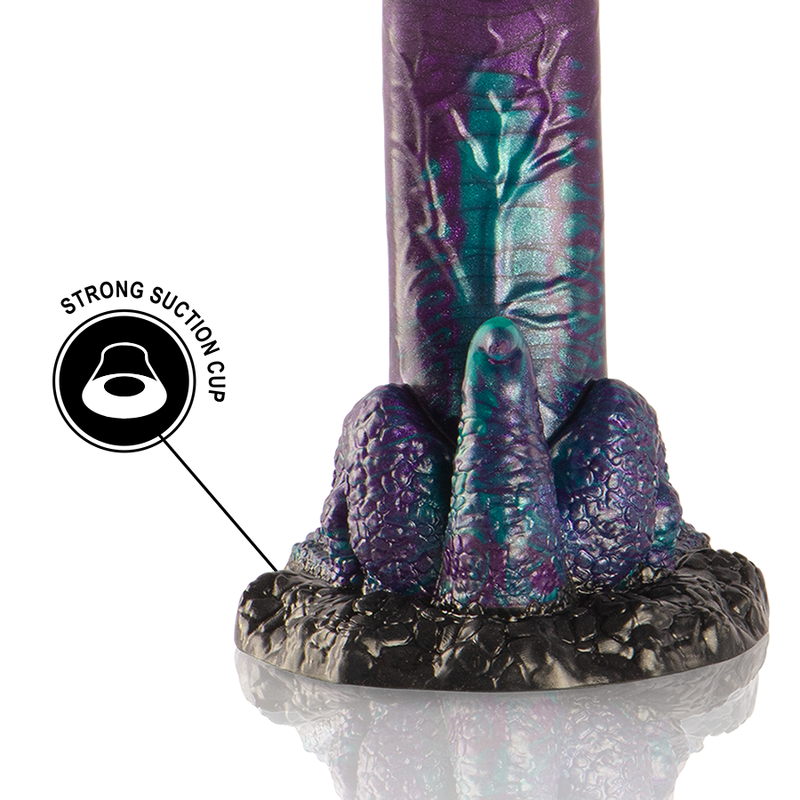 Dildo doble Basilisk de la marca EPIC, tamaño pequeño, con textura escamosa y diseño ergonómico para placer.