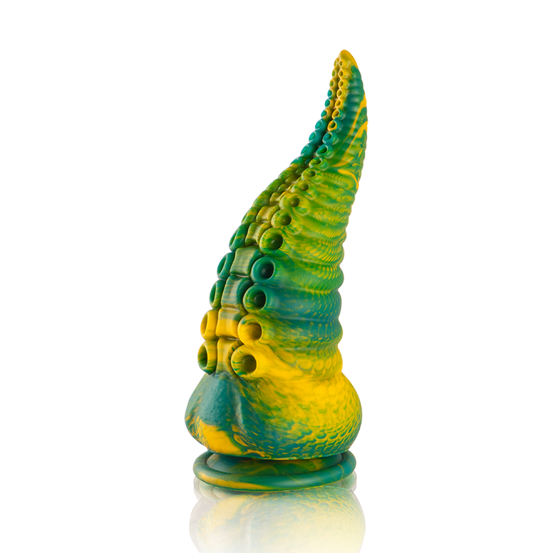 Dildo tentáculo verde pequeño de la marca EPIC, diseño realista y detallado para uso íntimo.