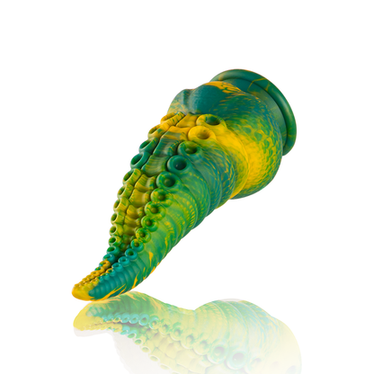 Dildo tentáculo verde pequeño de la marca EPIC, con textura y forma realista, ideal para uso íntimo y placentero.