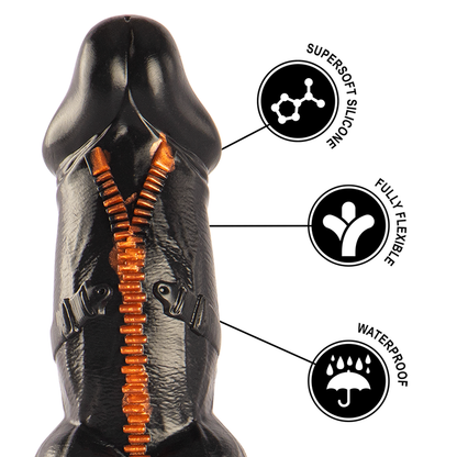 Dildo EPIC Deimos Poder del Éxtasis, de color negro y tamaño real, con textura suave y detalles realistas para uso íntimo.