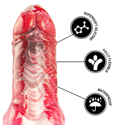 Dildo EPIC Helios con testículos, calor y éxtasis, de silicona de alta calidad, diseñado para placer y estimulación intensa.