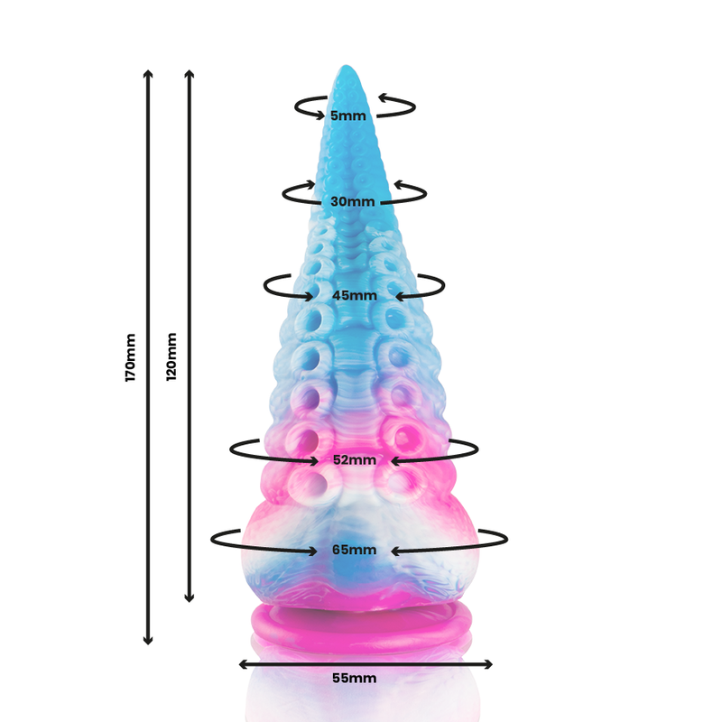 Dildo azul en forma de tentáculo pequeño de la marca EPIC, con textura y detalles realistas para uso íntimo.