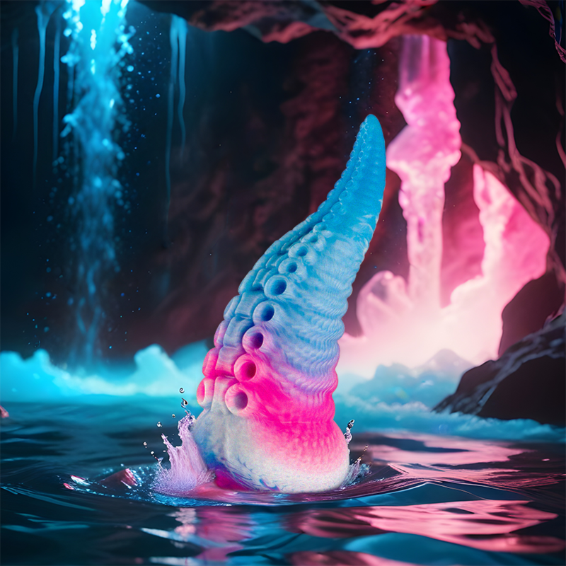 Dildo en forma de tentáculo azul de tamaño pequeño de la marca EPIC, con textura detallada y diseño realista.