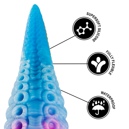 Dildo tentáculo azul pequeño de la marca EPIC, diseñado para placer con forma de tentáculo y textura detallada.