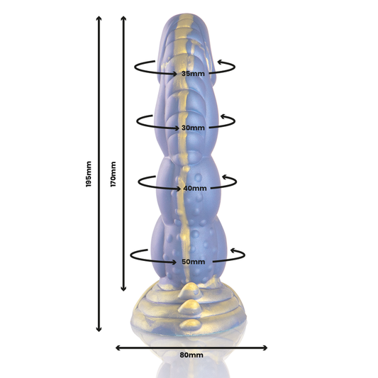 Dildo EPIC Poseidón Abrazo del Mar en color azul con detalles de textura marina, diseñado para placer y comodidad.