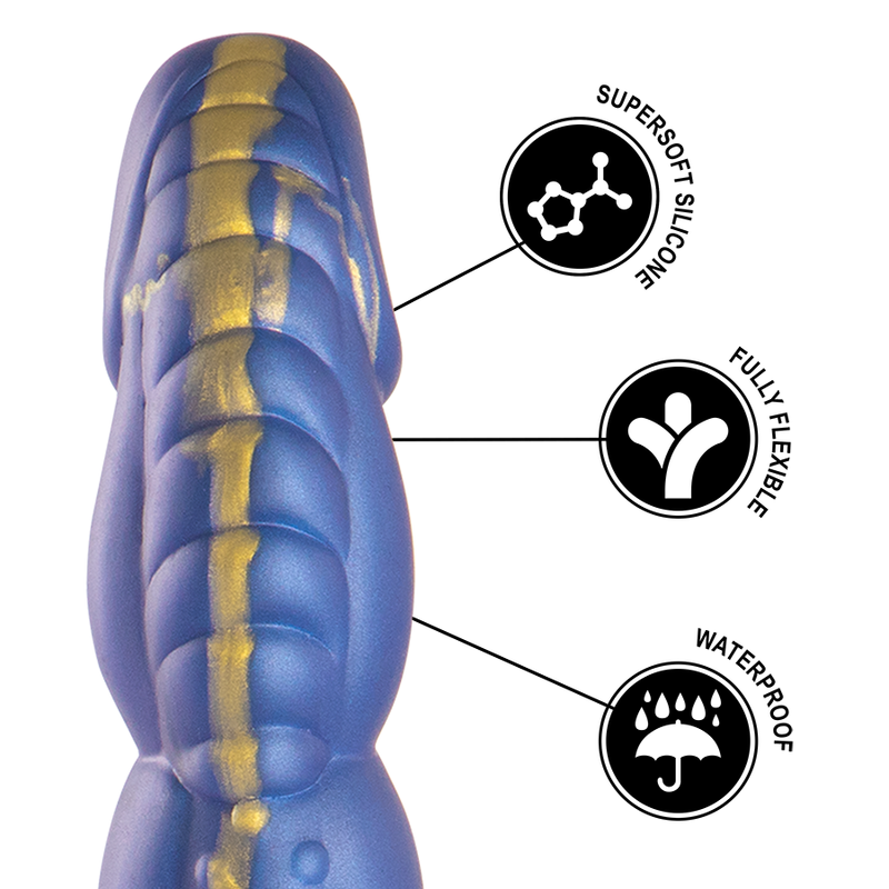 Dildo Epic Poseidón Abrazo del Mar de color azul, con forma realista y detalles que imitan el mar, para placer íntimo.