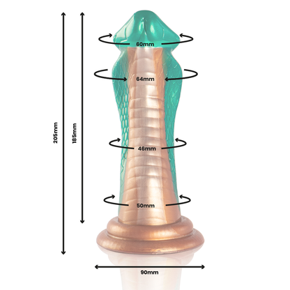 Dildo verde en forma de cobra de la marca EPIC, con textura detallada y diseño realista para uso íntimo.