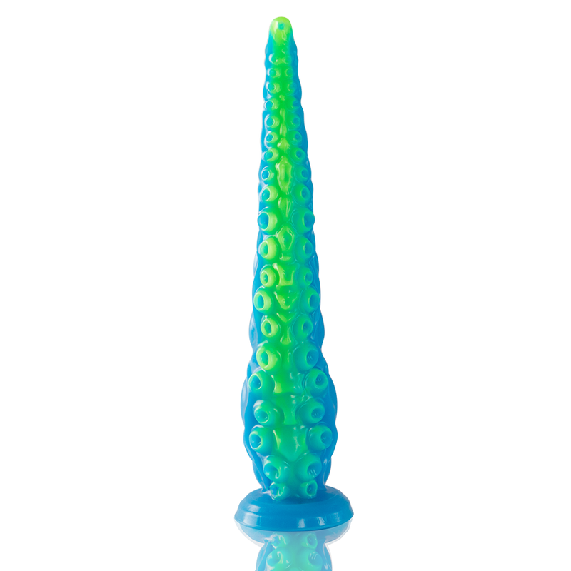 Dildo tentáculo fluorescente grande de la marca EPIC, con diseño fino y detalles que parecen tentáculos, para adultos.