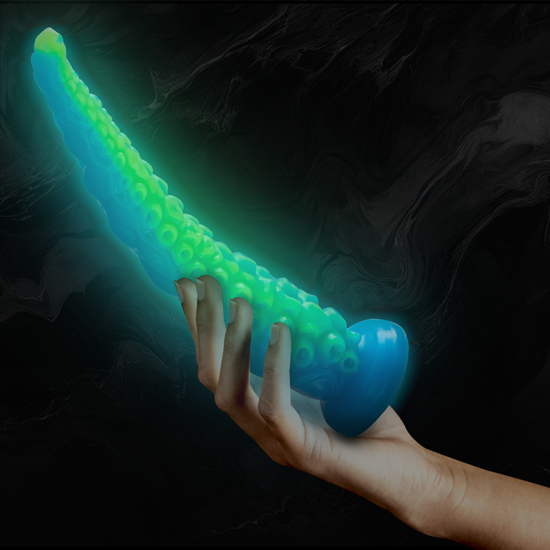 Dildo tentáculo fluorescente grande de la marca EPIC, con diseño fino y detalles de tentáculo, para uso íntimo.