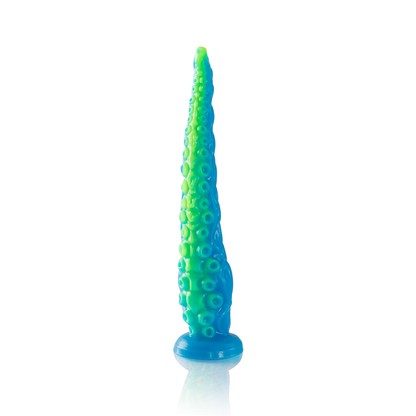 Dildo tentáculo fino fluorescente de tamaño pequeño de la marca EPIC, con diseño tentacular y acabado brillante.